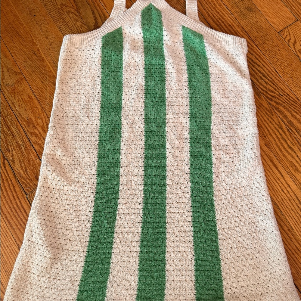 Zara Green and White Striped Knit Dress